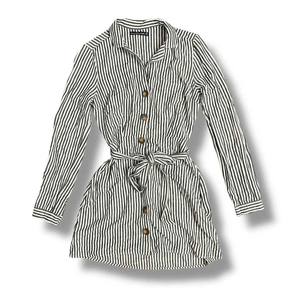 Abercrombie & Fitch Striped Shirt Dress XS Button‎ Front Tie Waist Long Sleeve